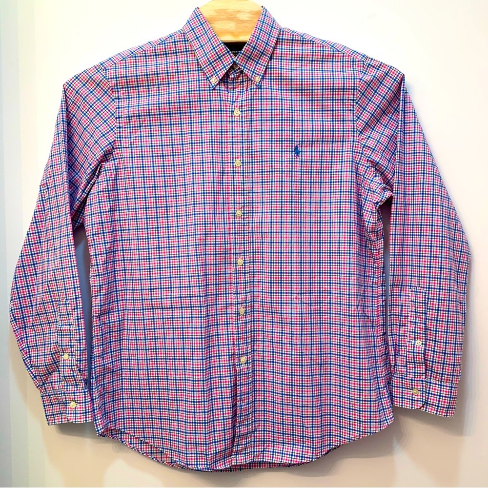Polo Ralph Lauren Men's Size Large Blue Pink Plaid Button Down Long Sleeve Shirt - Picture 2 of 7